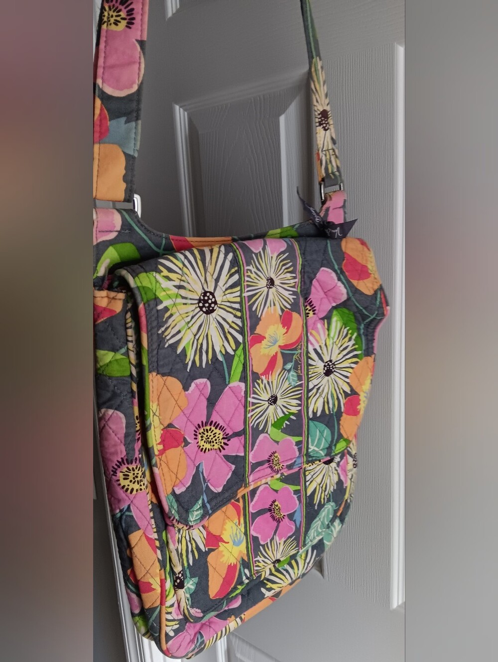 Vera Bradley Floral Quilted Crossbody Shoulder Bag - Pink & Green